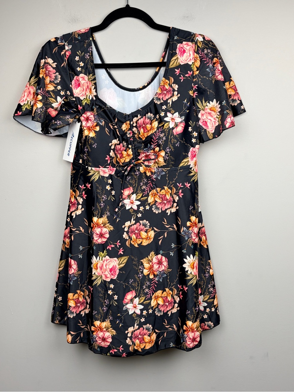 ECUPPER Floral‎ Swim Dress One Piece Swimsuit Skirted Tummy Control L 12-14 NWT